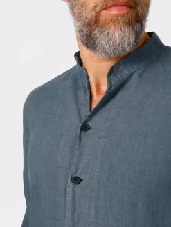 Hannes Roether Herrenhemd Stehkragen Mittelblau Sale