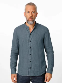 Hannes Roether Herrenhemd Stehkragen Mittelblau Sale