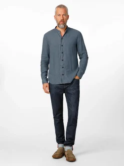 Hannes Roether Herrenhemd Stehkragen Mittelblau Sale