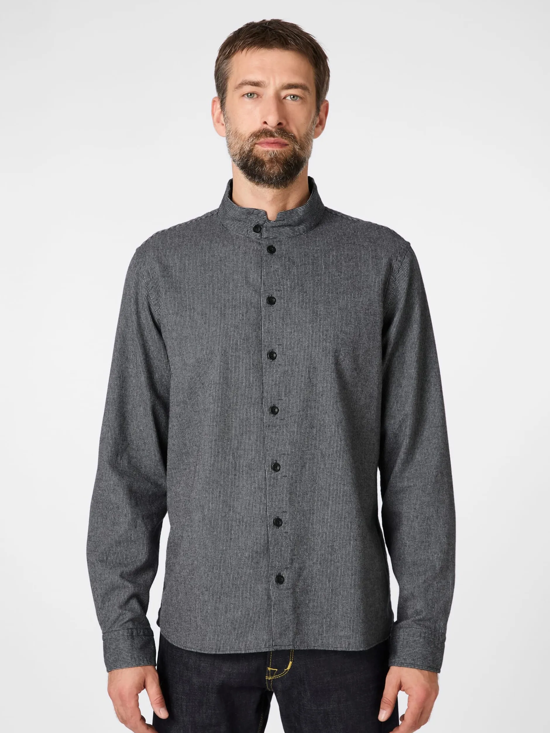Hannes Roether Herrenhemd Strukturstreifen Anthrazit Online