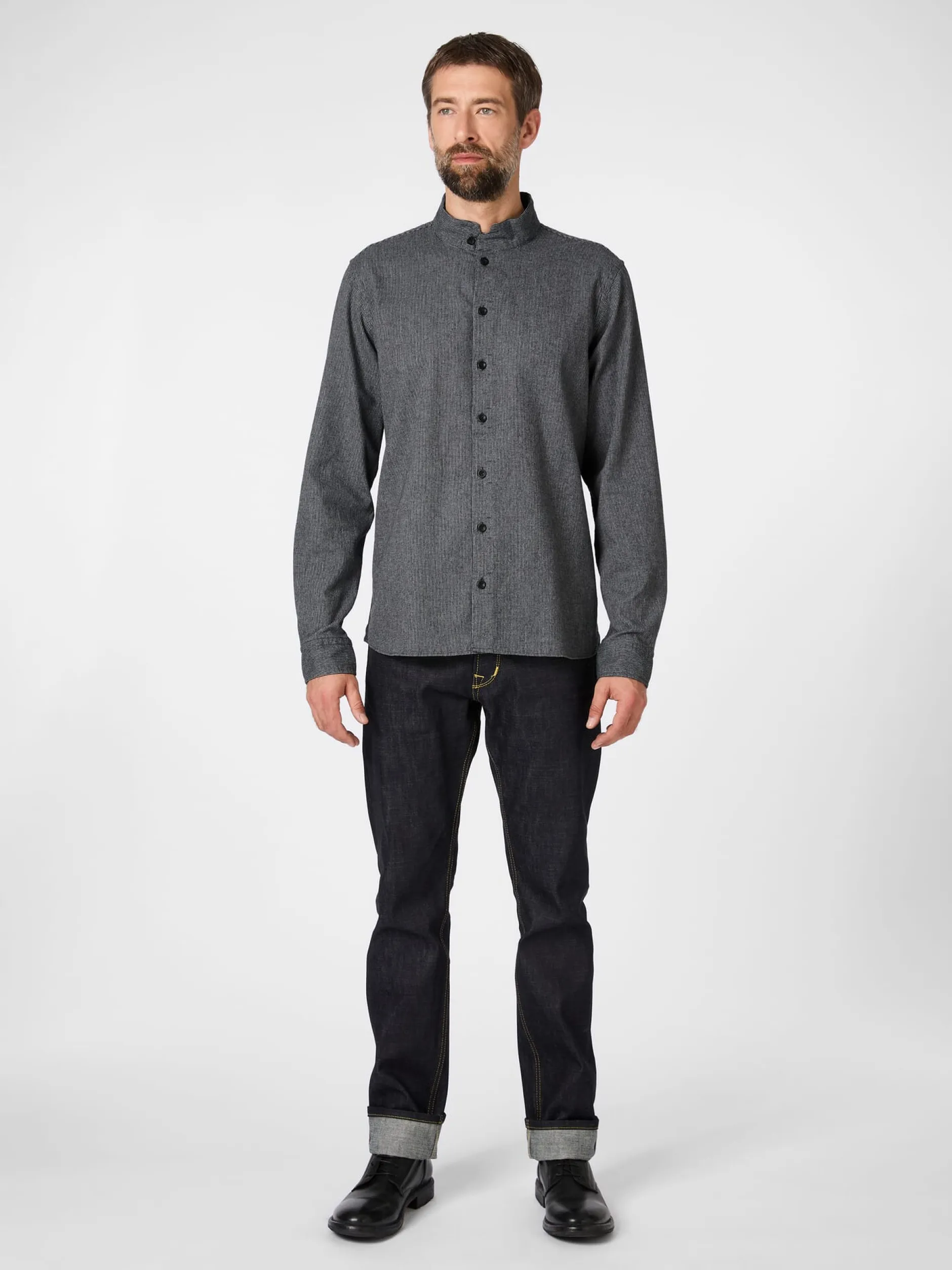 Hannes Roether Herrenhemd Strukturstreifen Anthrazit Online