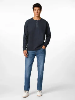 Knowledge Cotton Apparel Herren-Henley-Shirt Dunkelblau Sale