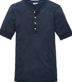 Schiesser Herren-Henley-Shirt Halbarm Dunkelblau Outlet
