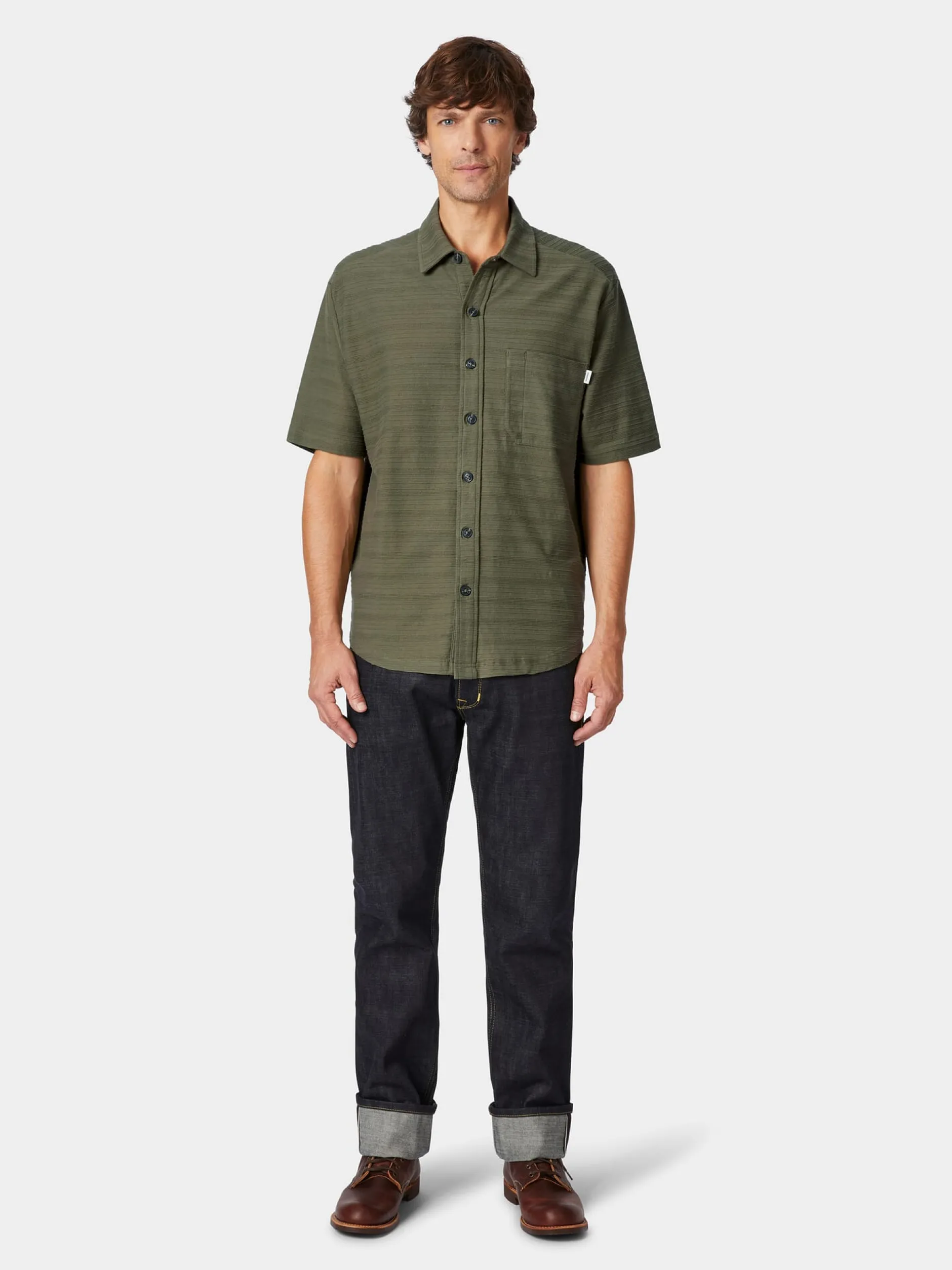 Knowledge Cotton Apparel Herren-Jerseyhemd Oliv Sale