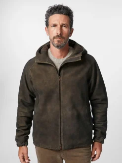 Hack Lederware Herren-Kapuzenjacke Bockvelours Braun New