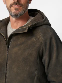 Hack Lederware Herren-Kapuzenjacke Bockvelours Braun New