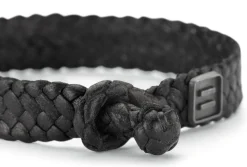 Hannes Roether Herren-Lederarmband geflochten Schwarz Hot