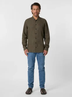 Hannes Roether Herren-Leinenhemd Oliv Sale