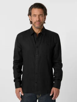 Knowledge Cotton Apparel Herren-Leinenhemd Schwarz Hot