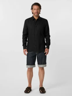 Knowledge Cotton Apparel Herren-Leinenhemd Schwarz Hot