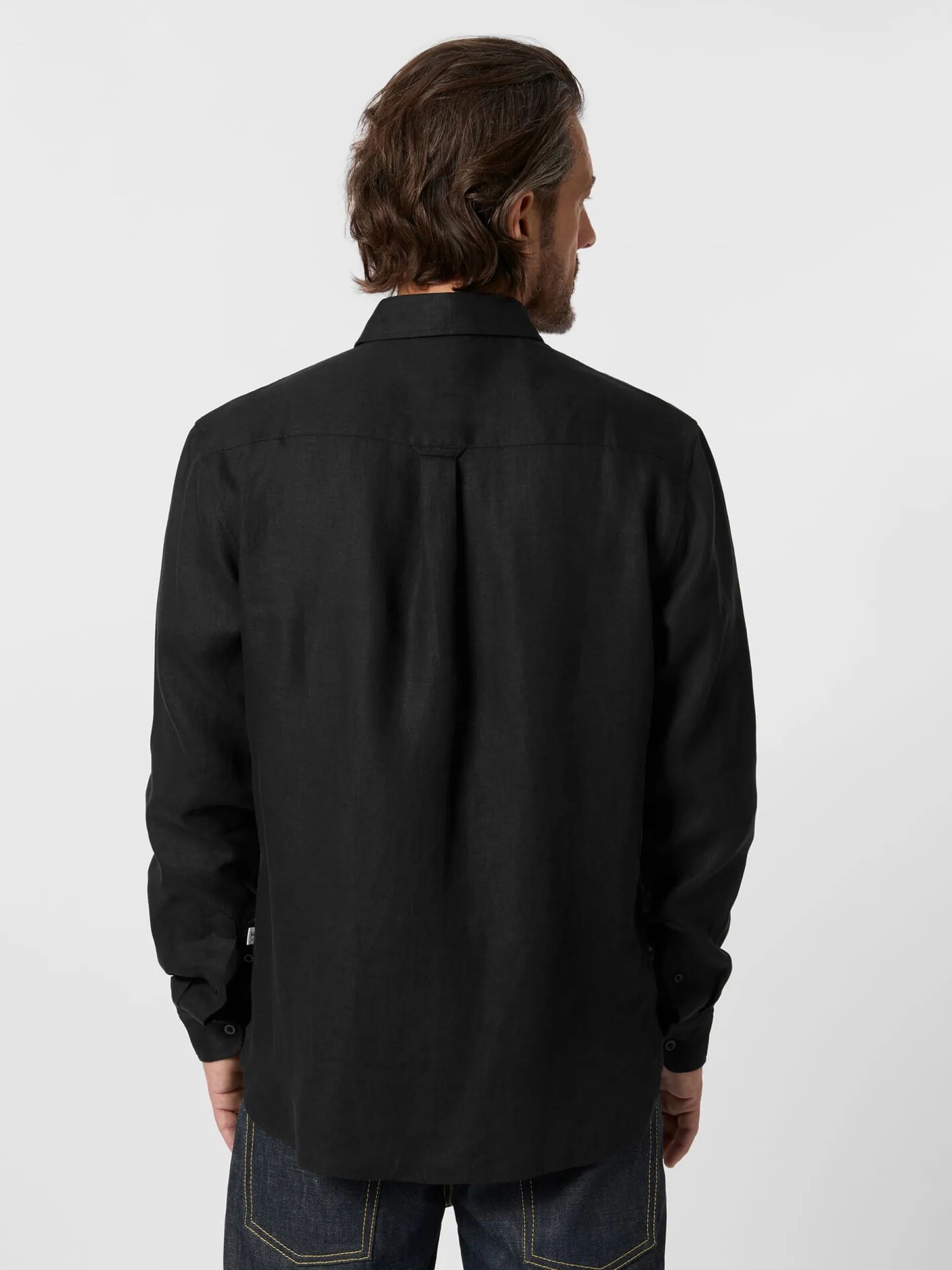 Knowledge Cotton Apparel Herren-Leinenhemd Schwarz Hot