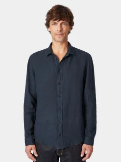 Blue de Gênes Herren-Leinenhemd vorgewaschen Discount