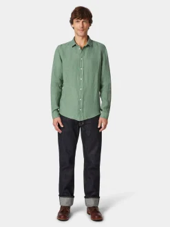 Blue de Gênes Herren-Leinenhemd vorgewaschen Discount