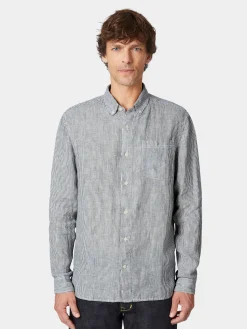 Knowledge Cotton Apparel Herren-Leinenshirt gestreift Online