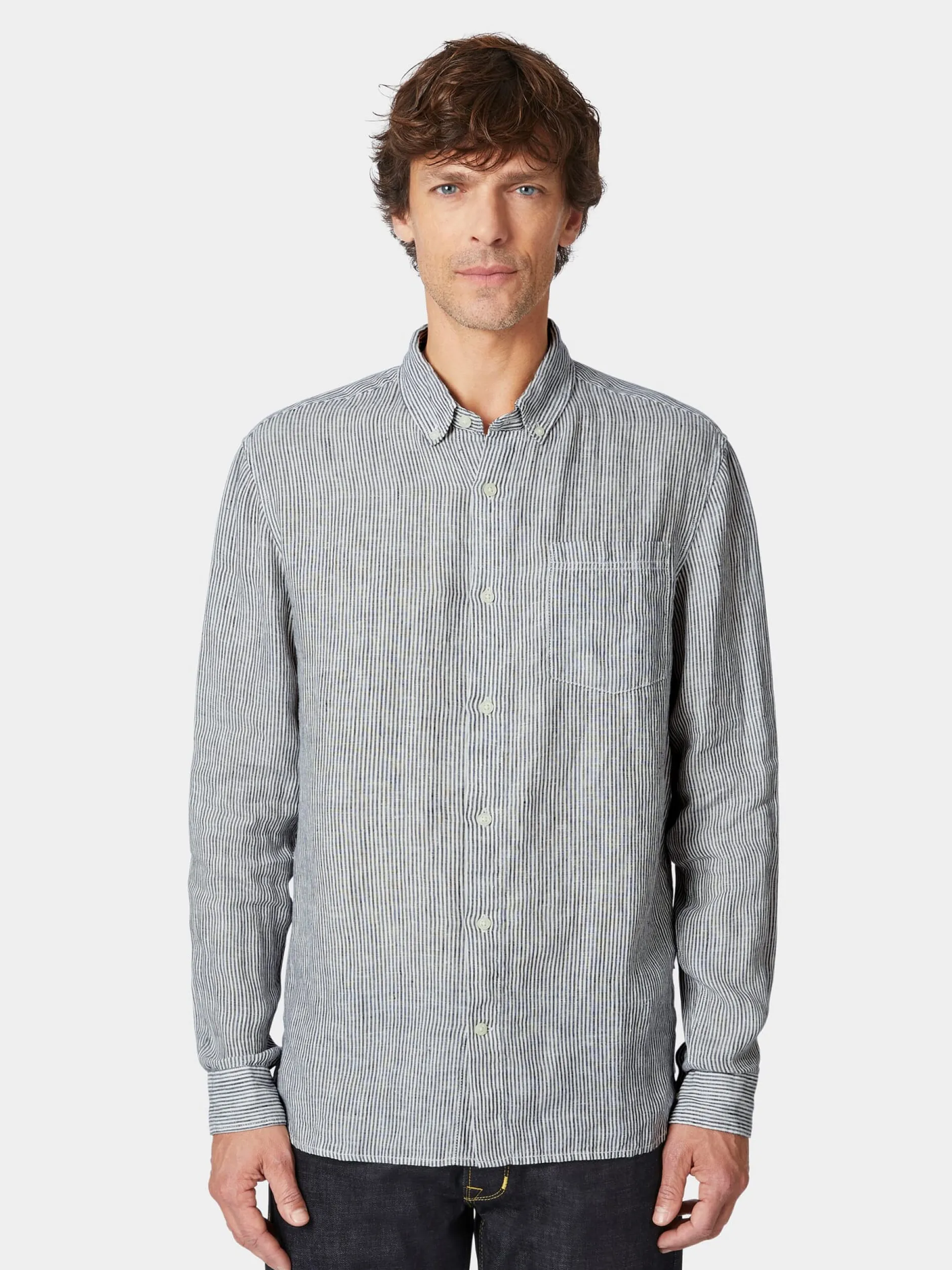 Knowledge Cotton Apparel Herren-Leinenshirt gestreift Online