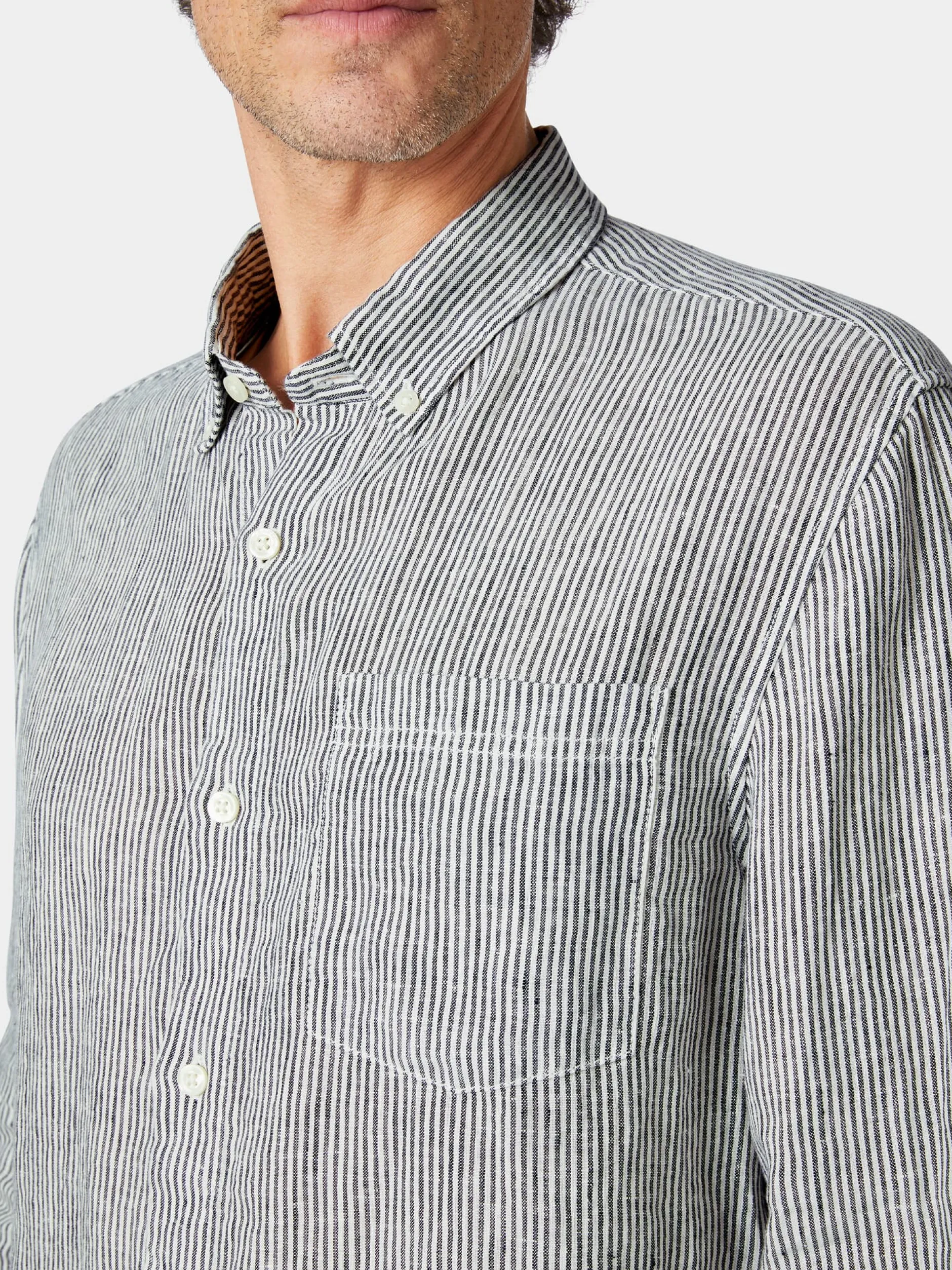 Knowledge Cotton Apparel Herren-Leinenshirt gestreift Online