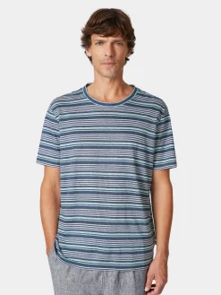 Knowledge Cotton Apparel Herren-Leinen-T-Shirt gestreift