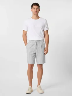 Knowledge Cotton Apparel Herrenshorts Leinen gestreift Grau Clearance