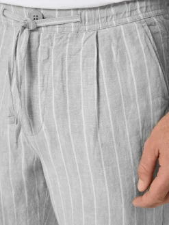 Knowledge Cotton Apparel Herrenshorts Leinen gestreift Grau Clearance