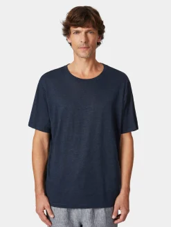 Knowledge Cotton Apparel Herren-T-Shirt Leinen Navy Outlet
