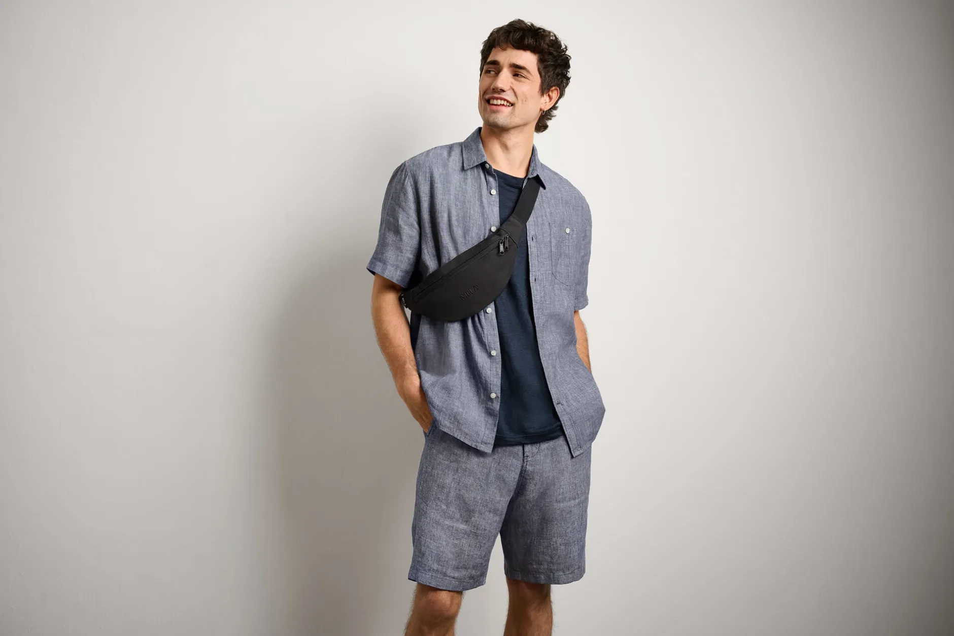 Knowledge Cotton Apparel Herren-T-Shirt Leinen Navy Outlet