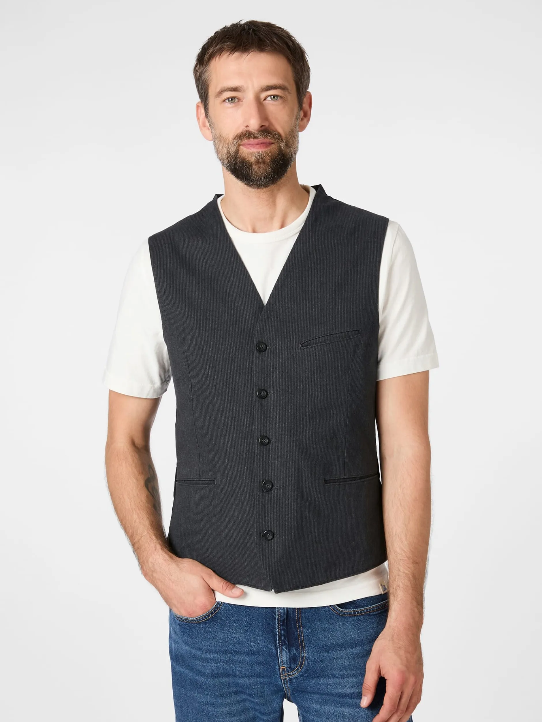 Hannes Roether Herrenweste Strukturstreifen Anthrazit Clearance
