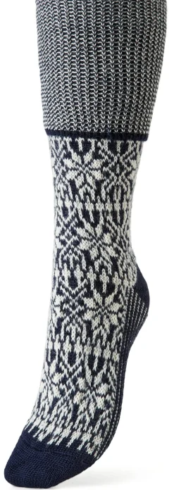 Hirsch Natur Kniestrumpf Jacquard Schurwolle Dunkelblau