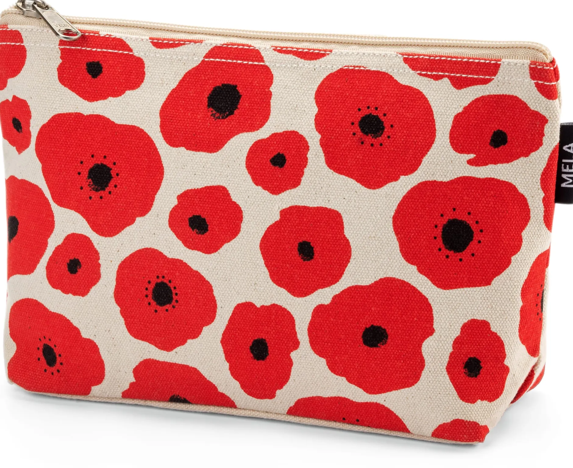 Melawear Kulturbeutel Blumenprint, rot-natur