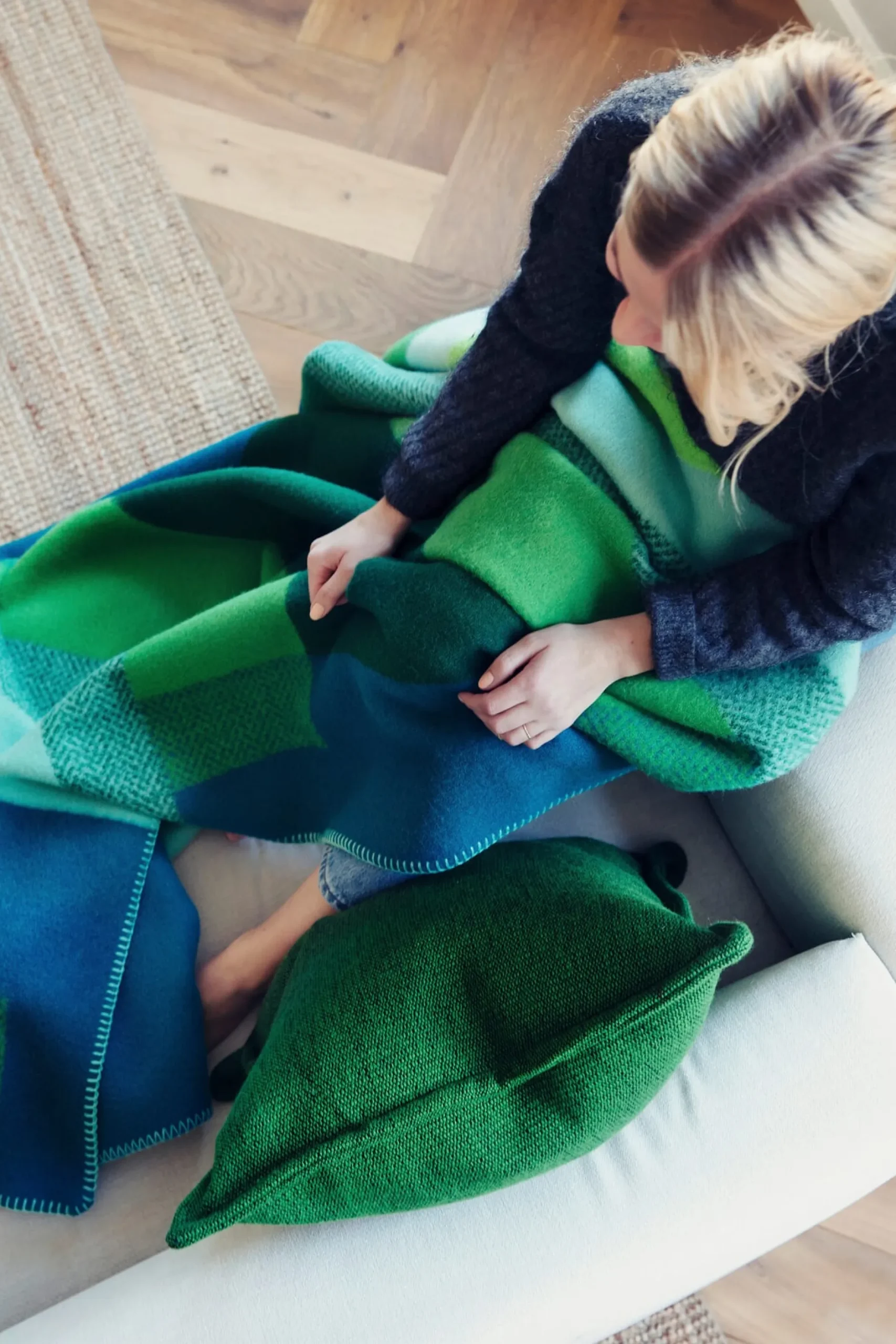 Røros Tweed Lammwolldecke Bauhausstil Grün Online