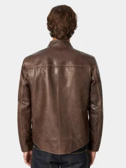 Hack Lederware Lederjacke Pull-up Stehkragen Dunkelbraun Clearance