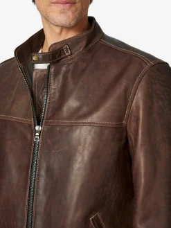 Hack Lederware Lederjacke Pull-up Stehkragen Dunkelbraun Clearance