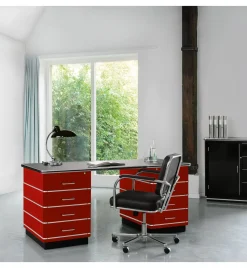 Müller Möbelfabrikation Schreibtisch Stahlblech Chromleiste Schwarz Hot