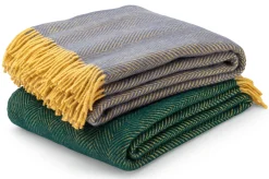 Tweedmill Textiles Schurwolldecke Fischgrat Dunkelgrün Hot