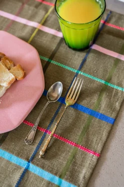 Tissage de Luz Tischset bunt kariert Oliv Sale